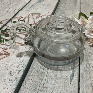 Pyrex vintage kettle tea pot glass flameware USA silver stainless lid stovetop